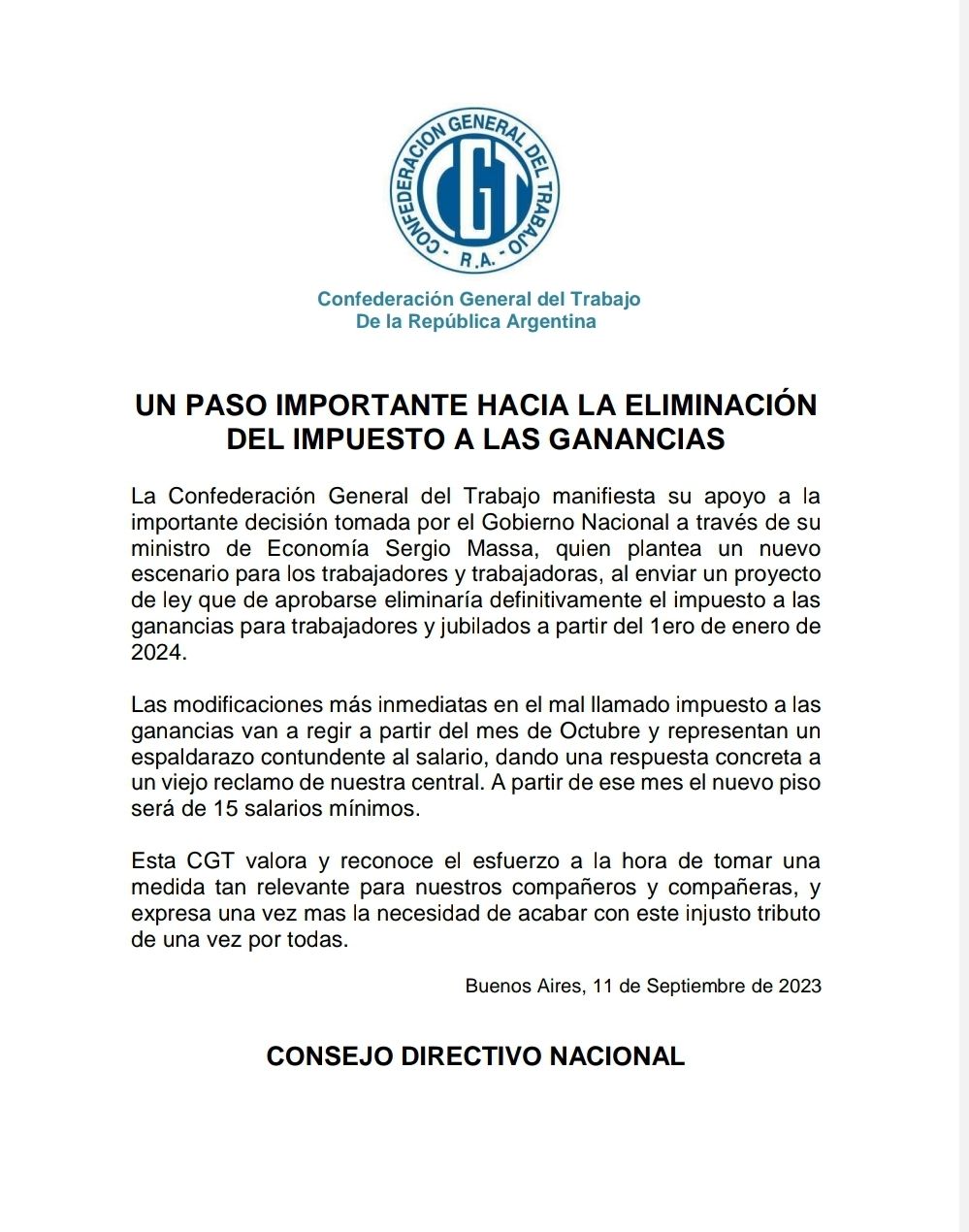 Un paso importante hacia la eliminación del Impuesto a las Ganancias