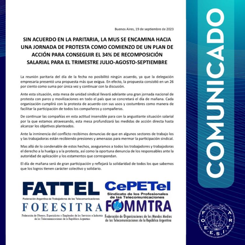 Jornada de protesta - Comunicado MUS