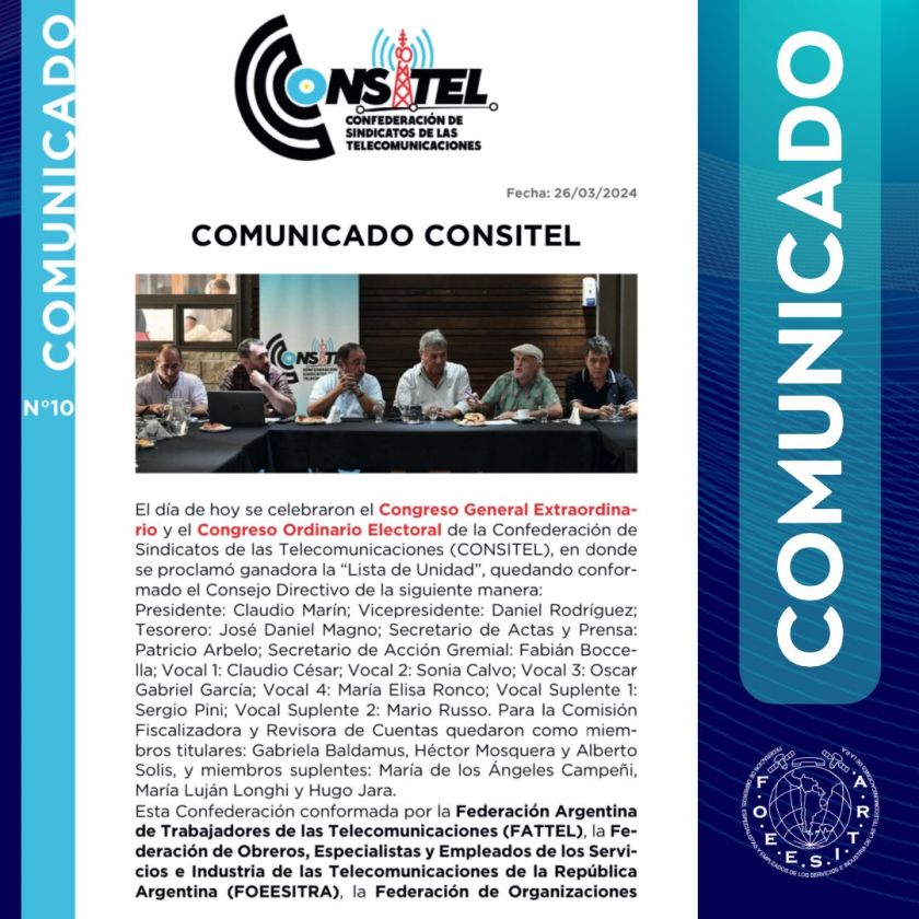 Comunicado de la CONSITEL Nro. 10 Página. 1