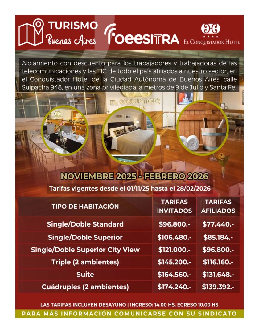 Tarifas Hotel Conquistador Noviembre 2025 hasta Febrero 2026